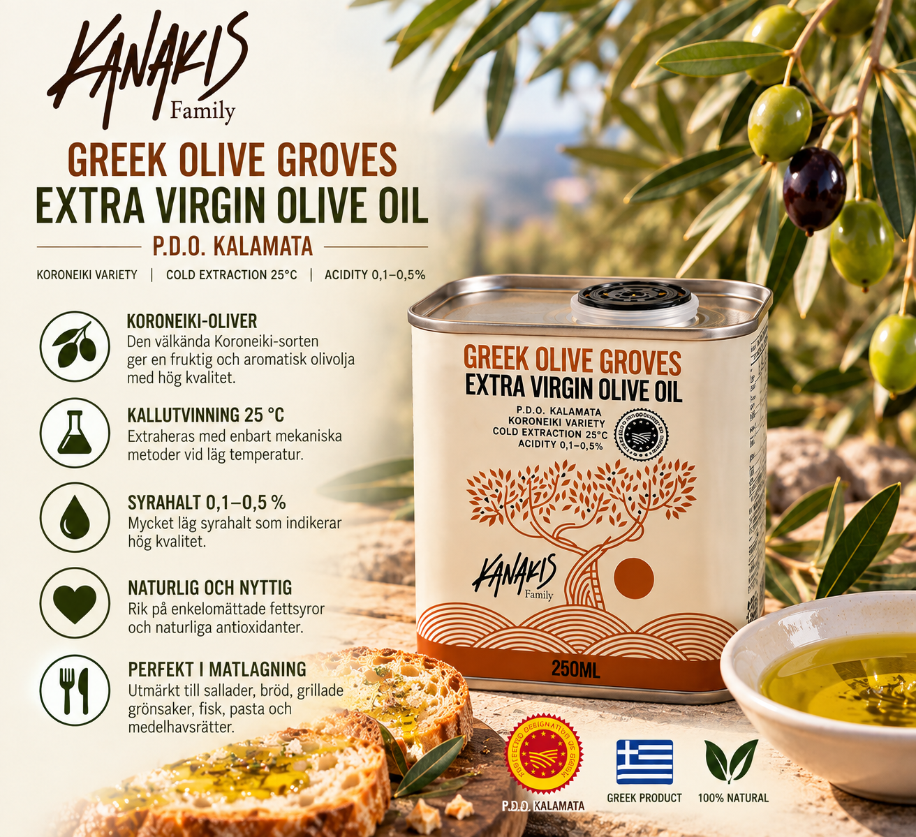 Kanakis Extra Virgin Olive Oil P.D.O. Kalamata 250 ml - 5