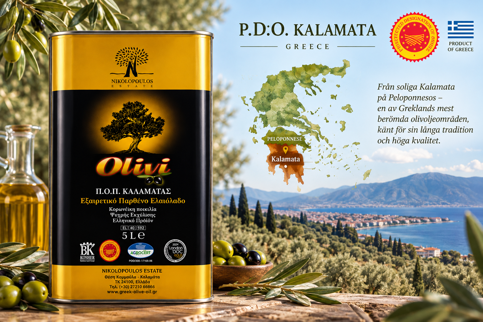 Olivi P.D.O. Kalamata Extra Virgin Olive Oil 5L - 2