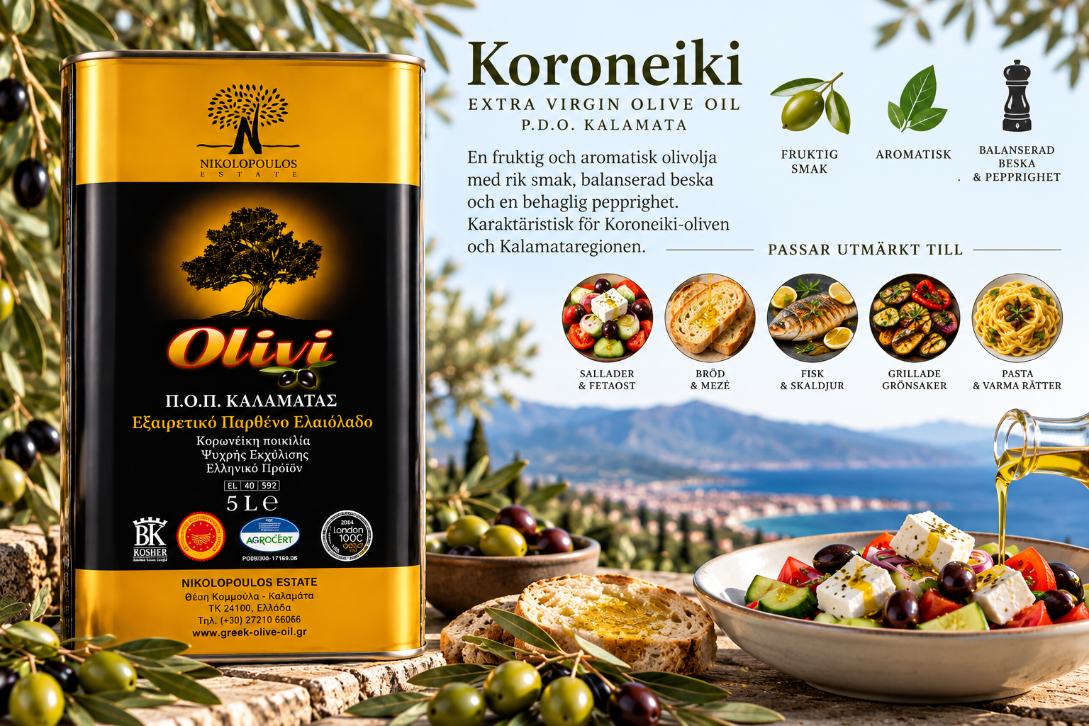 Olivi P.D.O. Kalamata Extra Virgin Olive Oil 5L - 3