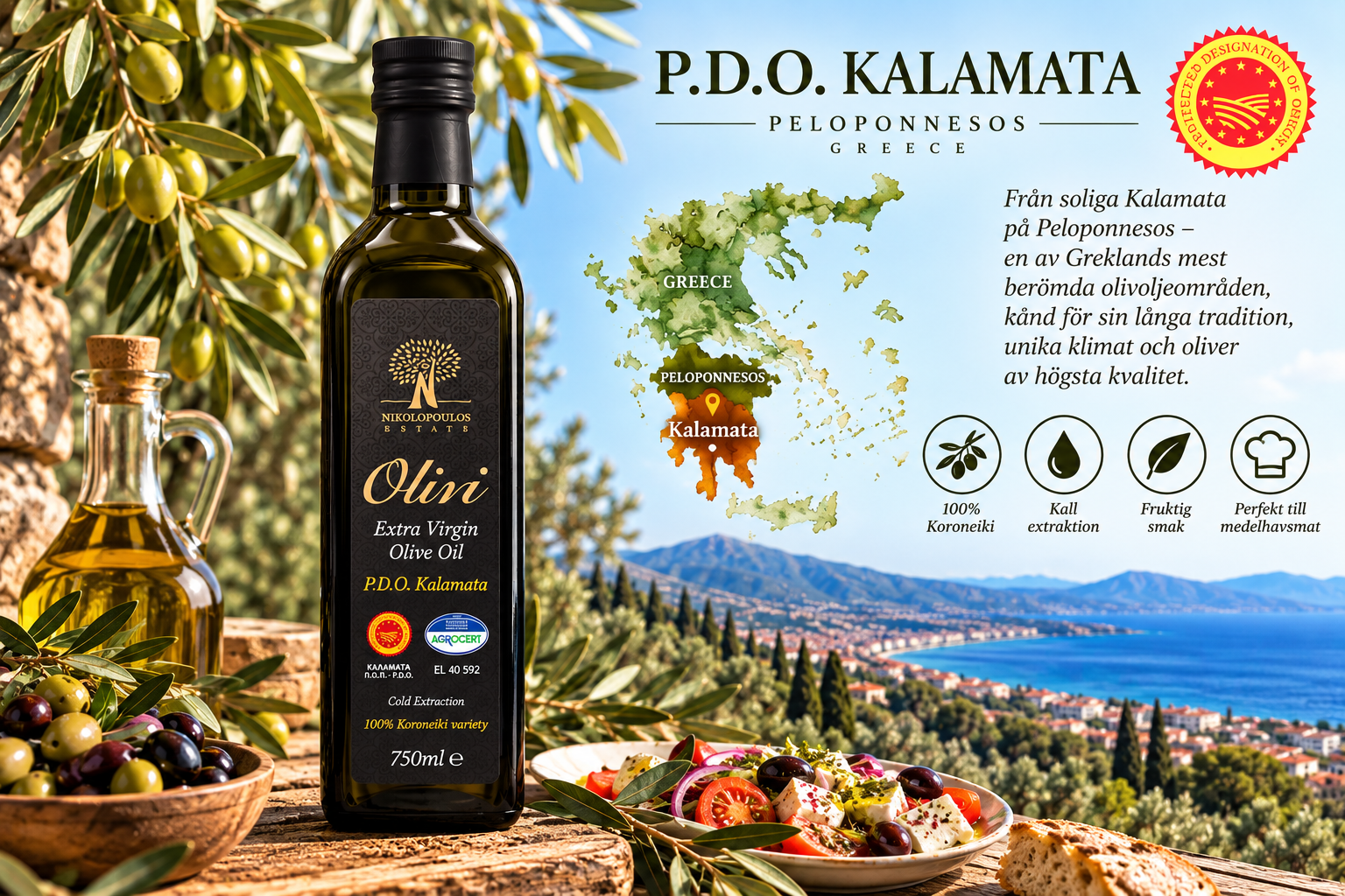 Olivi P.D.O. Kalamata Extra Virgin Olive Oil 750 ml - 3