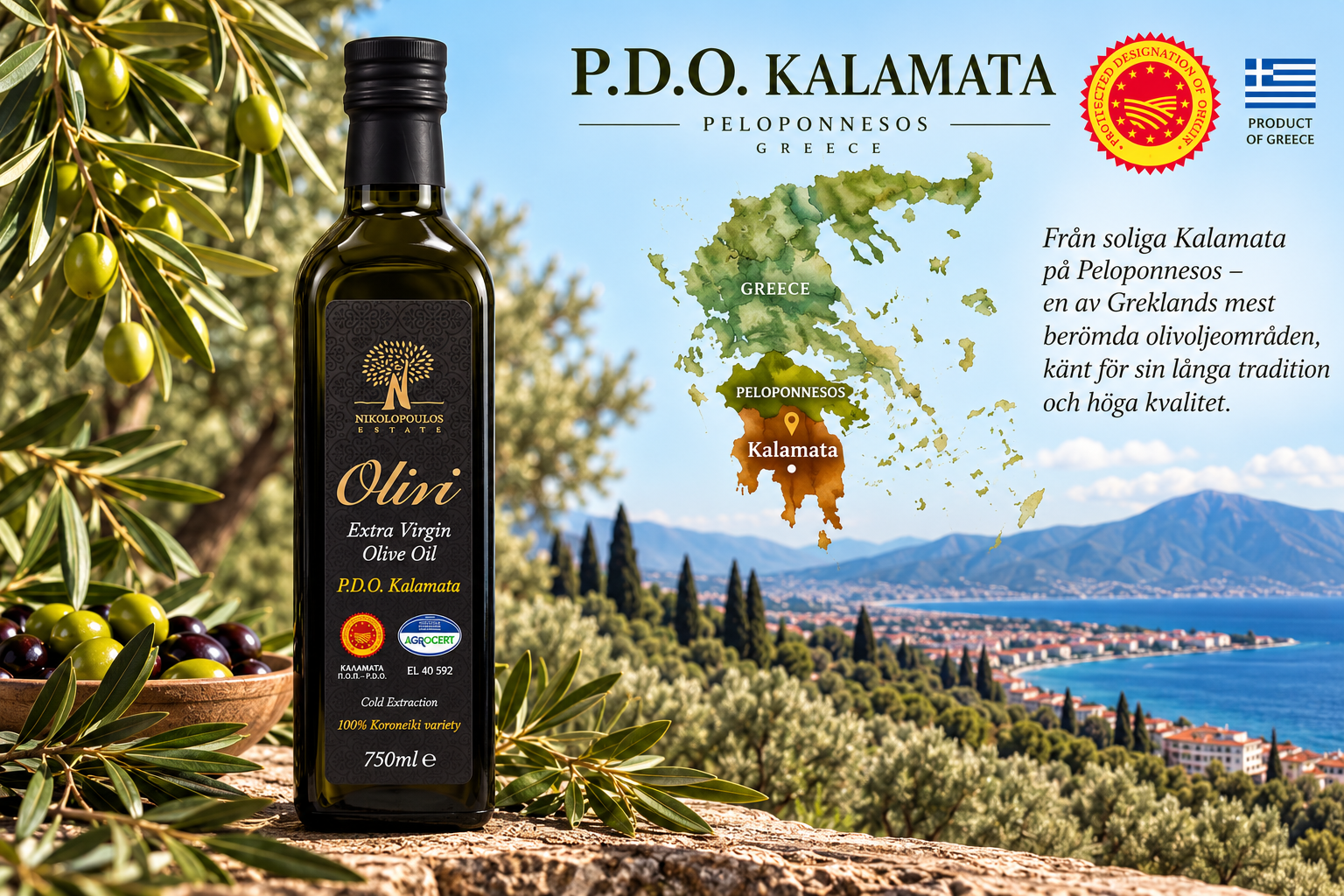 Olivi P.D.O. Kalamata Extra Virgin Olive Oil 750 ml - 2
