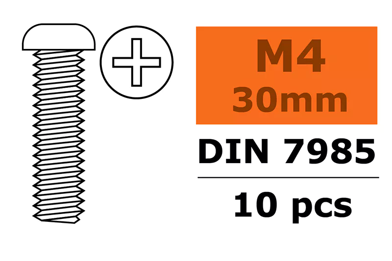 G-Force GF-0170-022 Pan Head Screw - M4X30 - Galvanized Steel - 10 pcs