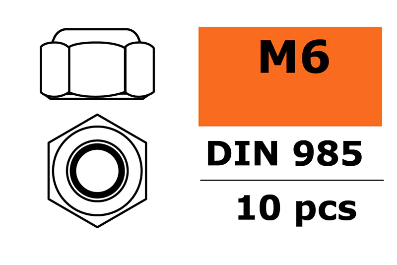 G-Force GF-0152-005 Hexagon Nylstop Nut M6 - Galvanized Steel - 10 pcs