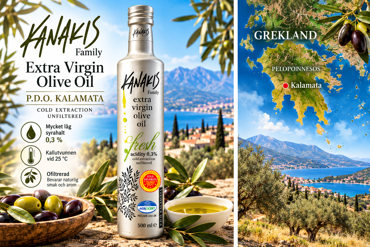KANAKIS Fresh P.D.O. Kalamata Olivolja 500 ml – 0,3 % - 3