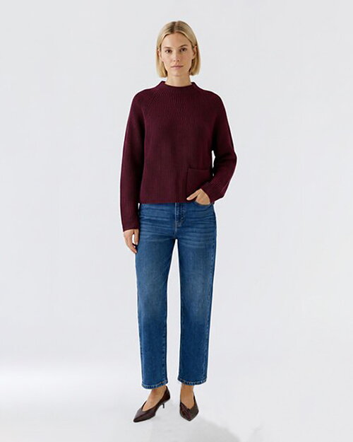 Bomullsjumper ficka fram vinröd - 3