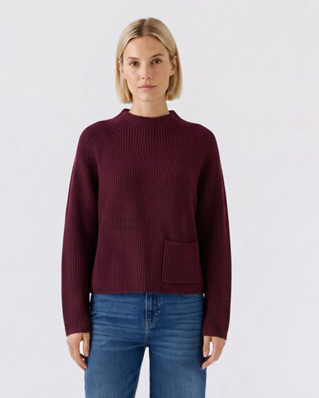 Bomullsjumper ficka fram vinröd