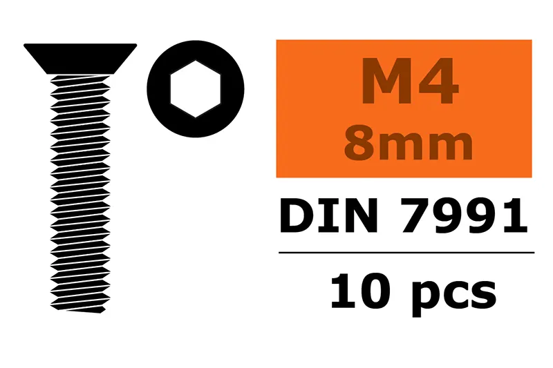 G-Force GF-0101-010 Hex Flat Head Screw - M4X8 - Steel - 10 pcs