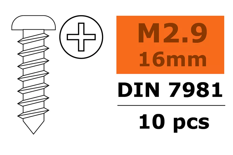 G-Force GF-0175-004 Self-tapping Pan Head Screw - 2,9X16mm - Galvanized Steel - 10 pcs