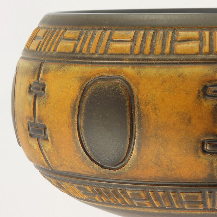 Gösta Rubensson (1960s) Unique Brown Bowl with Relief Decor 20/11 cm