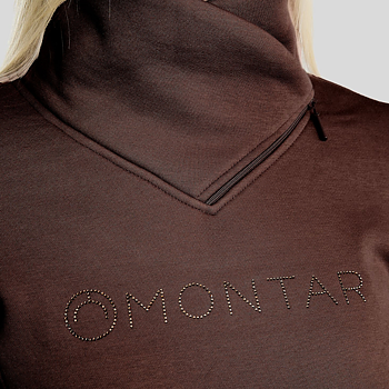 MONTAR MONAJA SWEATSHIRT W HIGH COLLAR AND GOLDEN  QUARTZ CRYSTAL - BLACK PEONY