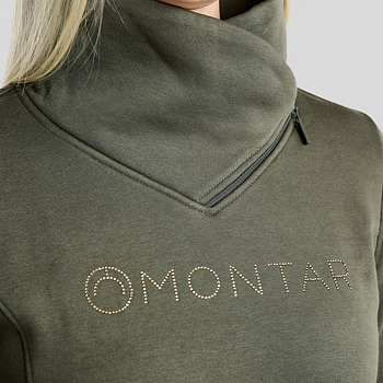 MONTAR MONAJA SWEATSHIRT W HIGH COLLAR AND GOLDEN  QUARTZ CRYSTAL - FOREST GREEN