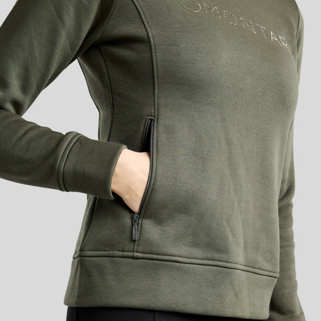 MONTAR MONAJA SWEATSHIRT W HIGH COLLAR AND GOLDEN  QUARTZ CRYSTAL - FOREST GREEN - 3
