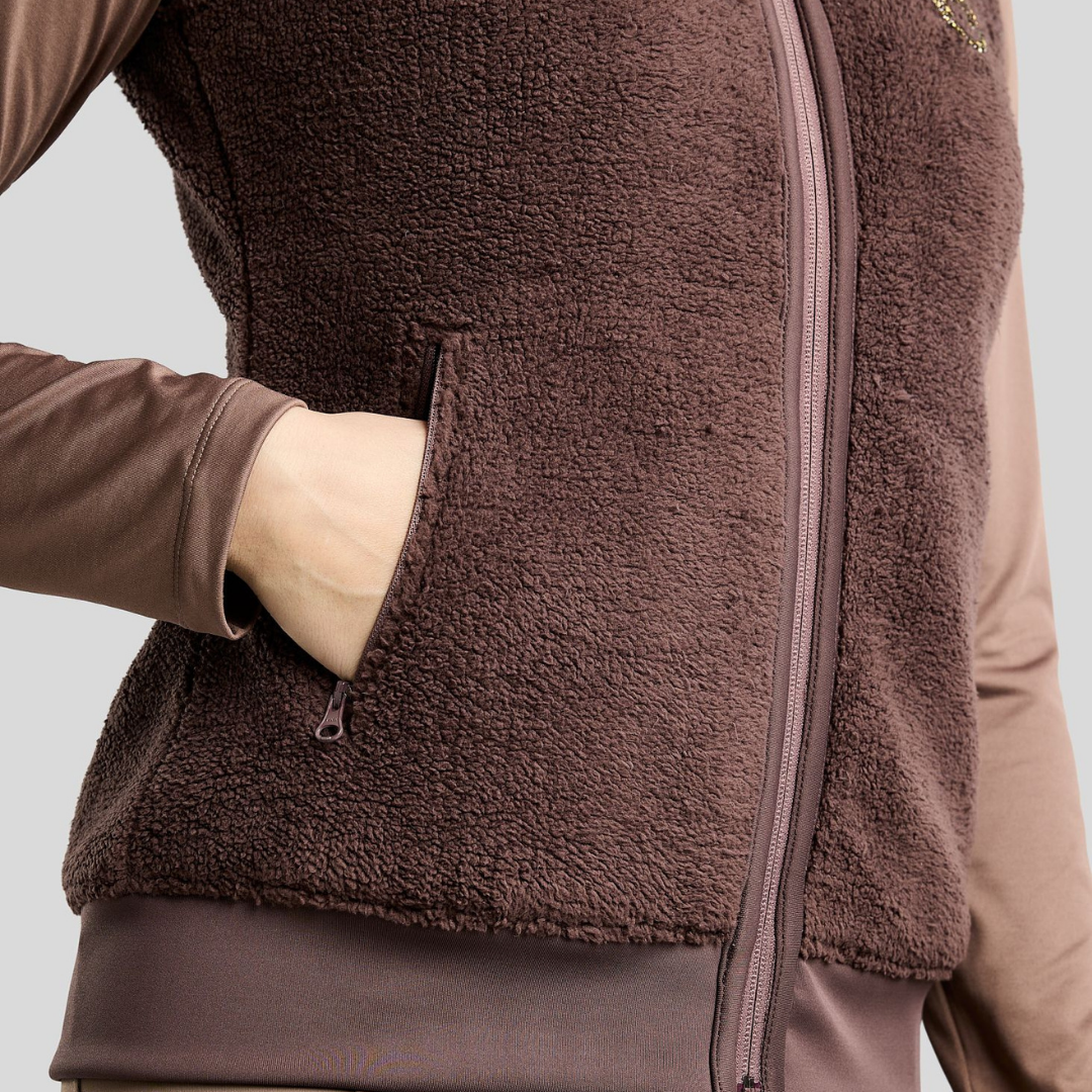 MONTAR MOEBBA TEDDY PILE FULL ZIP BODYWARMER W GOLDEN QUARTZ CRYSTAL TAPE - BLACK PEONY - 3
