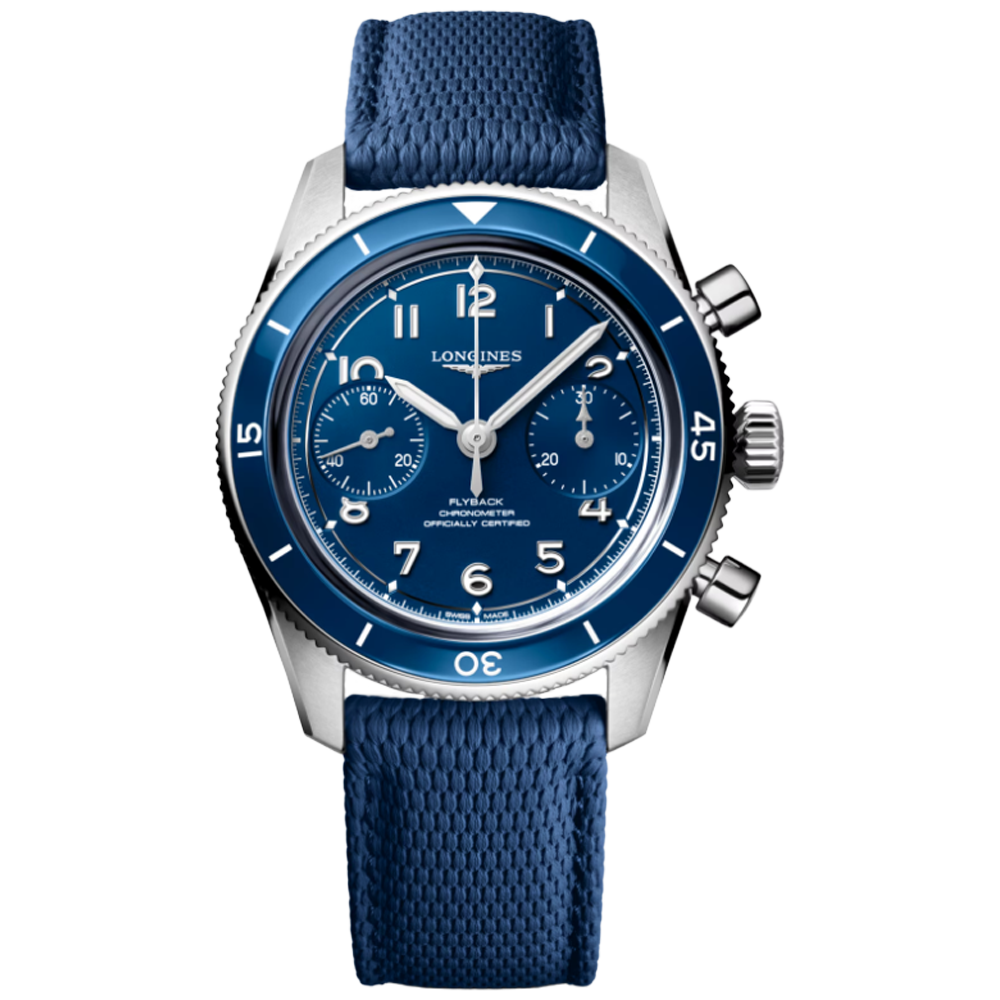 Longines L3.721.4.93.9 Spirit Pilot Flyback 39,5 blå gummiband