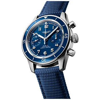 Longines L3.721.4.93.9 Spirit Pilot Flyback 39,5 blå gummiband baksida