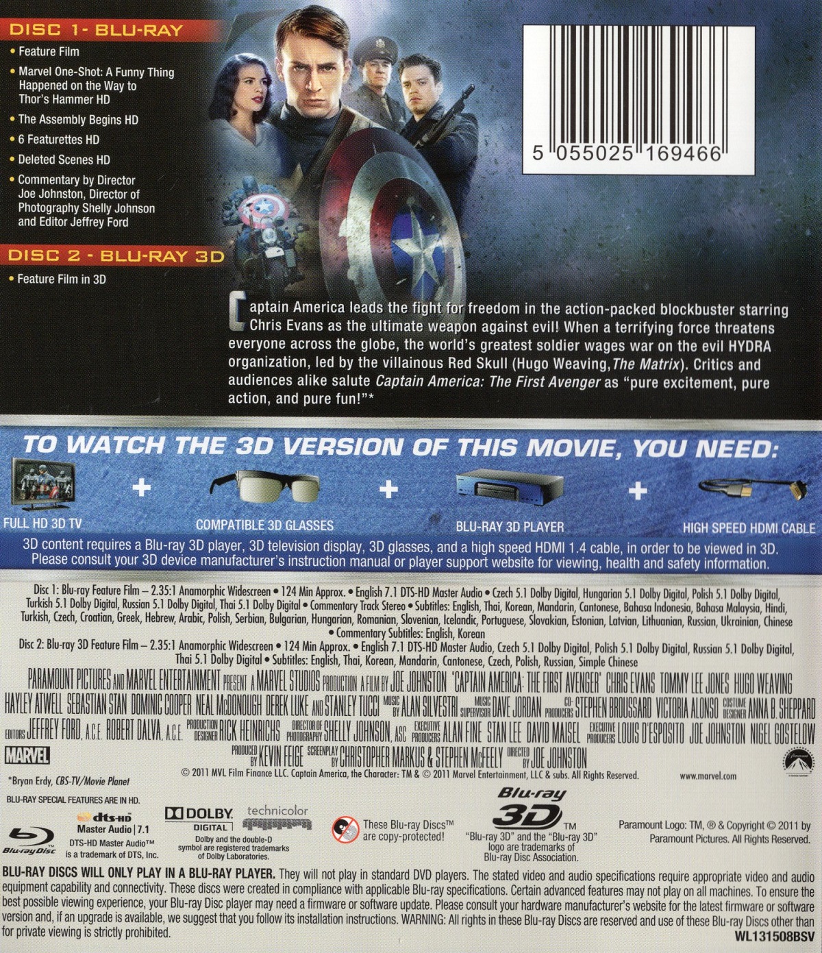 Captain America - The First Avenger (ej svensk text) (Real 3D + Blu-ray) (Begagnad) - 2