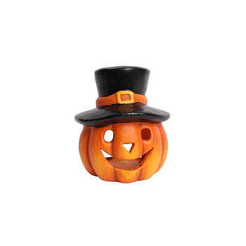 Halloweenlykta Pumpa med Hatt – Keramik 13,2 cm