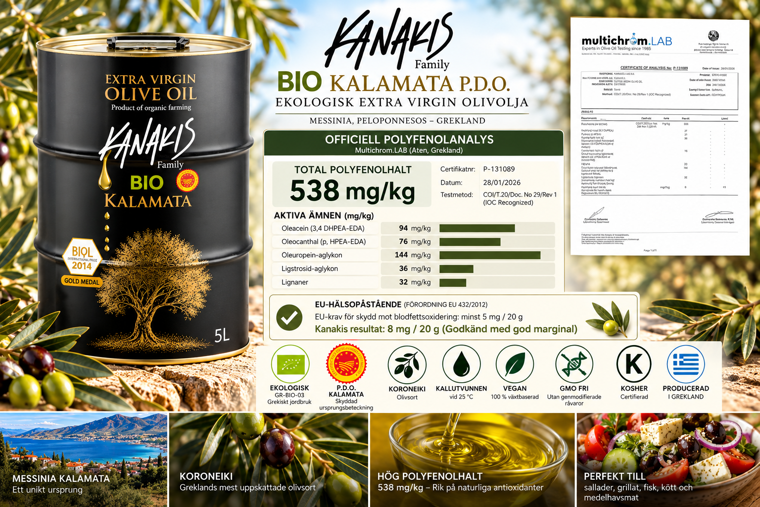 Kanakis Family BIO Kalamata P.D.O. – Ekologisk Extra Jungfruolivolja 5L - 3