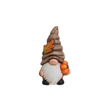 Tomte med Pumpa och Höstlöv – Terrakotta 25 cm