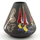 Hans Welling (Surreale 1959) Brown Cone Vase with Colorful Decor 15 cm
