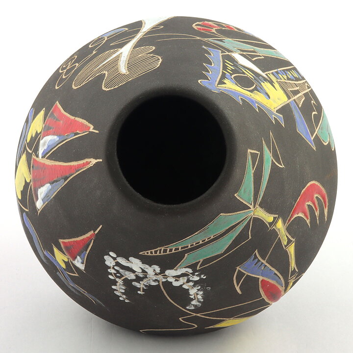 ハンス・ウェリング  Surrealeシリーズ  カラフルな装飾の茶色いベース 15cm  1959年