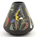 Hans Welling (Surreale 1959) Brown Cone Vase with Colorful Decor 15 cm