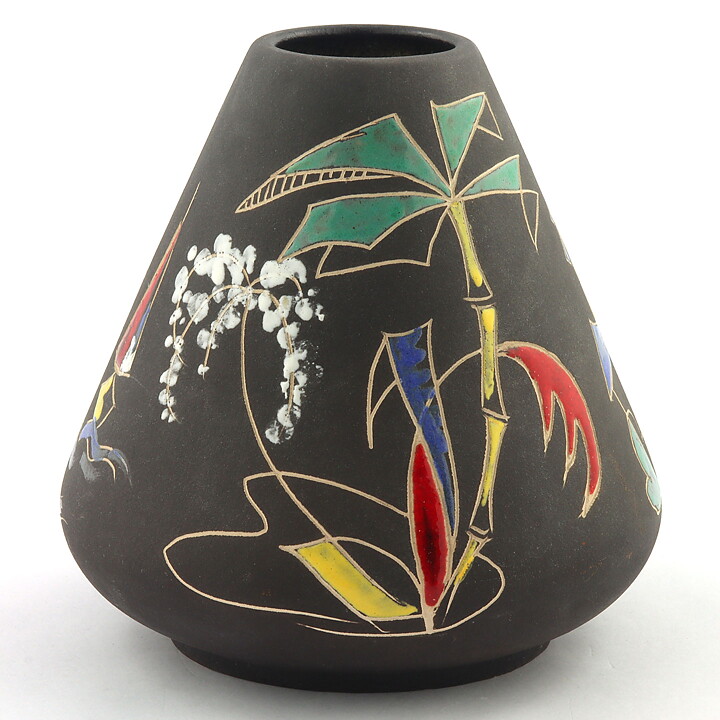 ハンス・ウェリング  Surrealeシリーズ  カラフルな装飾の茶色いベース 15cm  1959年