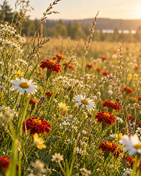 DOFTPINNAR MARIGOLD / SOLVARM BLOMSTERÄNG