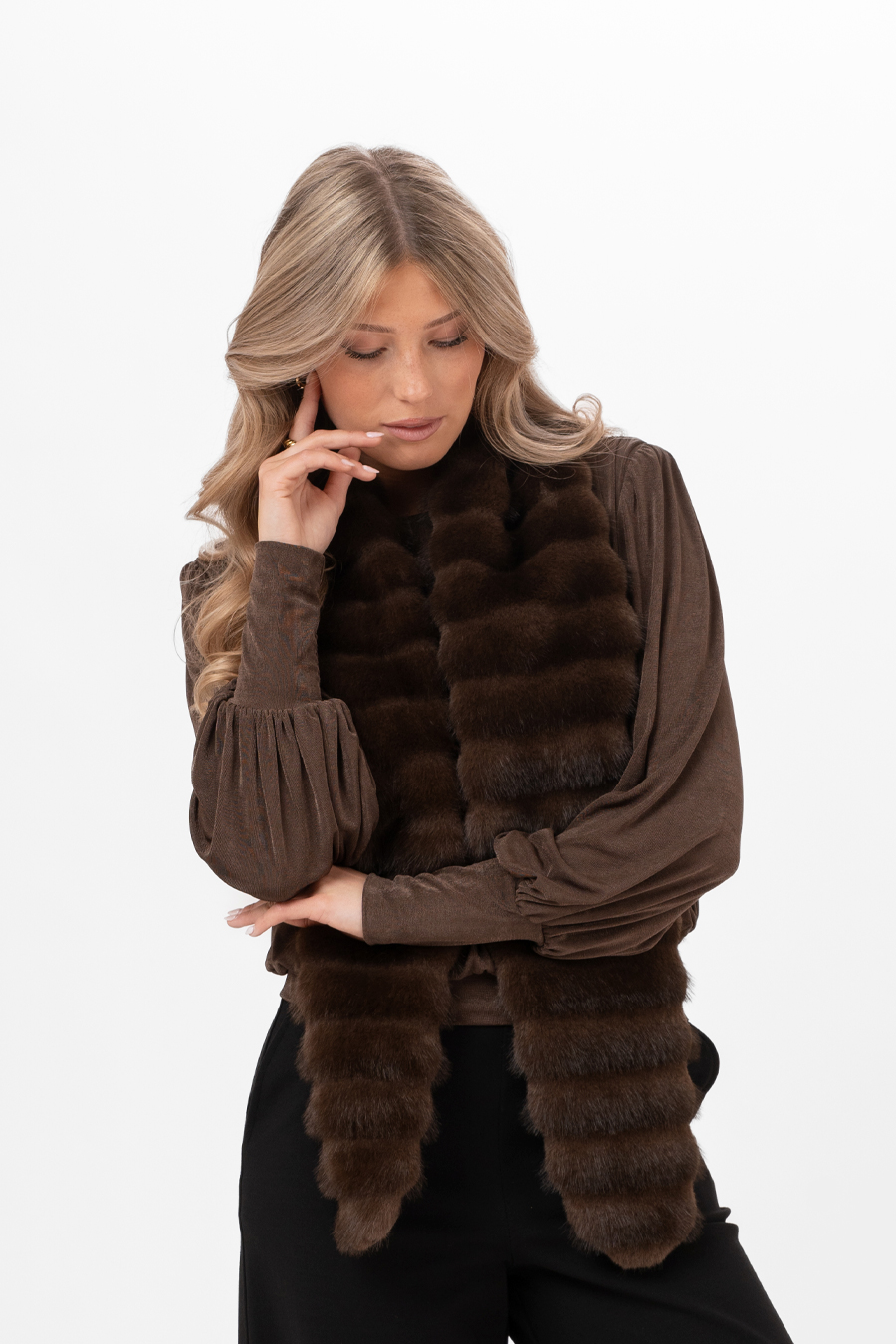 Minerva fur scarf coffee brown - 4