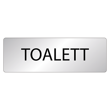 Toalettskylt i eloxerad aluminium med texten TOALETT monterad på dörr