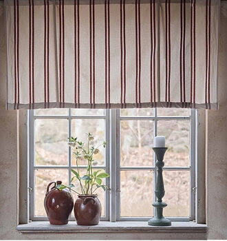 Hissgardin Torp linbeige röd vävd bård rand shabby chic lantlig stil Gårdsromantik