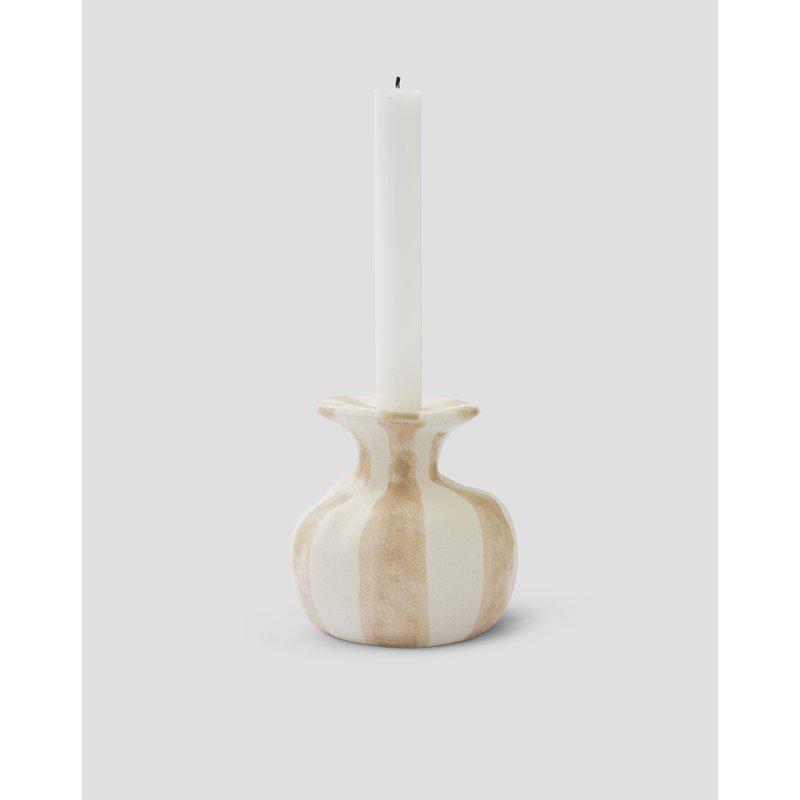 Candlestick Striped - Ceramic - Stoneware - White/Beige - 5