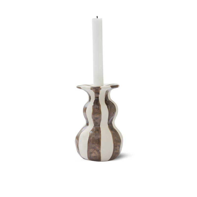 Candlestick Striped - Ceramic - Stoneware - White/Brown - 7