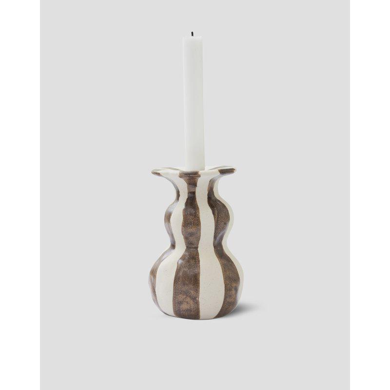 Candlestick Striped - Ceramic - Stoneware - White/Brown - 3