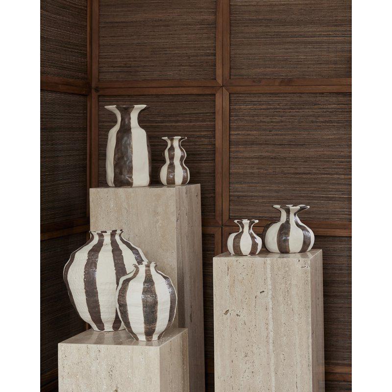 Candlestick Striped - Ceramic - Stoneware - White/Brown - 5