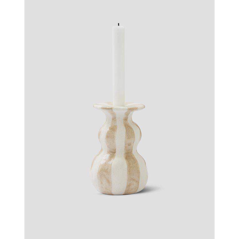 Candlestick Striped - Ceramic - Stoneware - White/Beige - 2