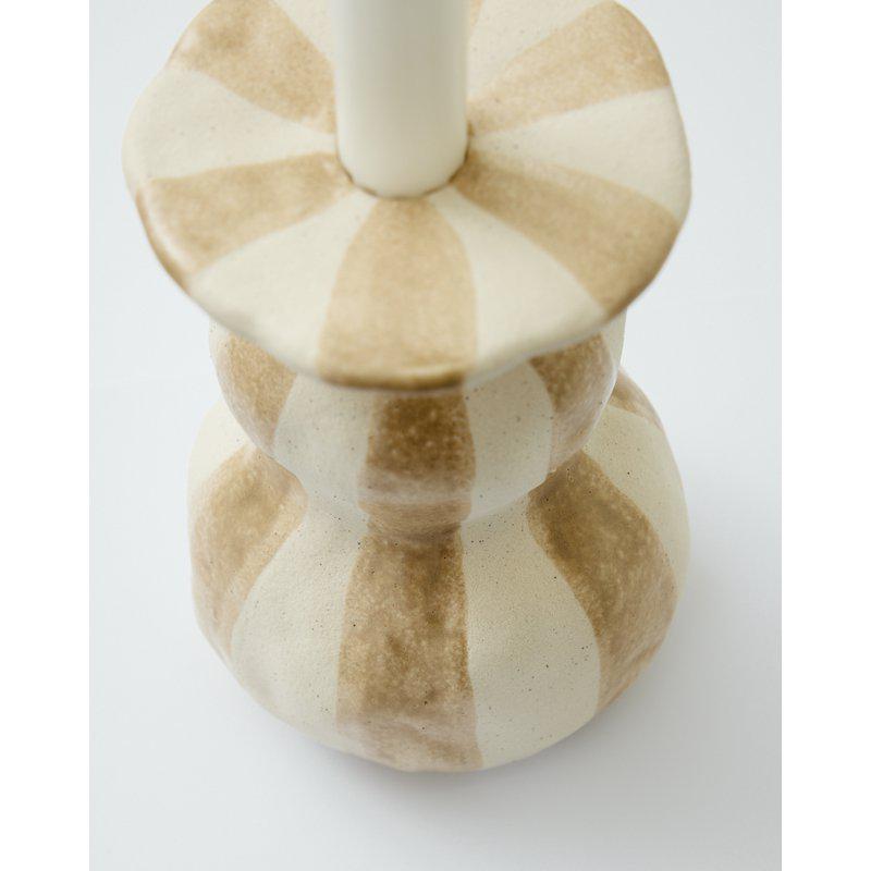 Candlestick Striped - Ceramic - Stoneware - White/Beige - 4
