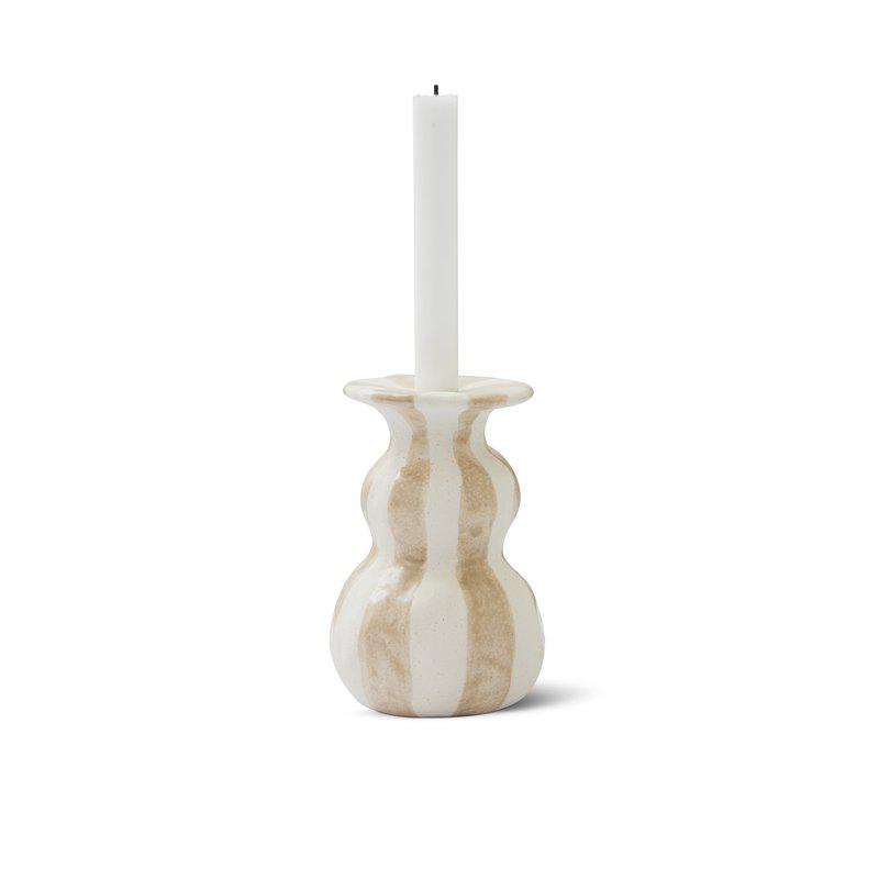 Candlestick Striped - Ceramic - Stoneware - White/Beige - 5