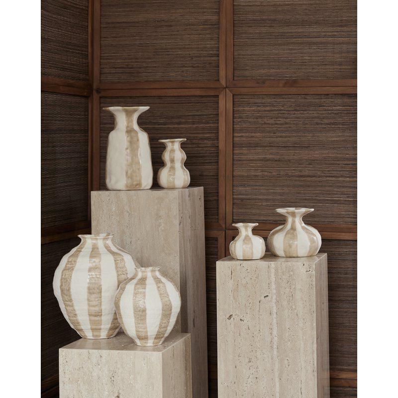 Candlestick Striped - Ceramic - Stoneware - White/Beige - 3