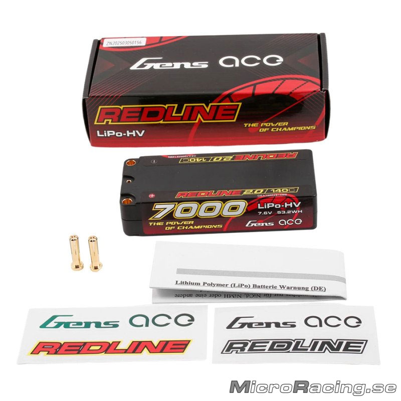 GENS ACE - Batteri LiPo, Redline 2.0, Mid-Shorty,  2S1P 140C, 7.6V/7000mAh - 4