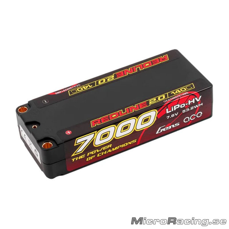 GENS ACE - Batteri LiPo, Redline 2.0, Mid-Shorty,  2S1P 140C, 7.6V/7000mAh - 2