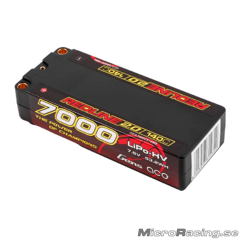 GENS ACE - Batteri LiPo, Redline 2.0, Mid-Shorty,  2S1P 140C, 7.6V/7000mAh - 3