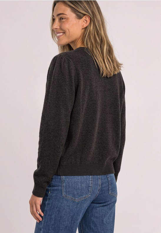 LTD QR Cosy Rondneck Cardigan - Black Coffee - Street One