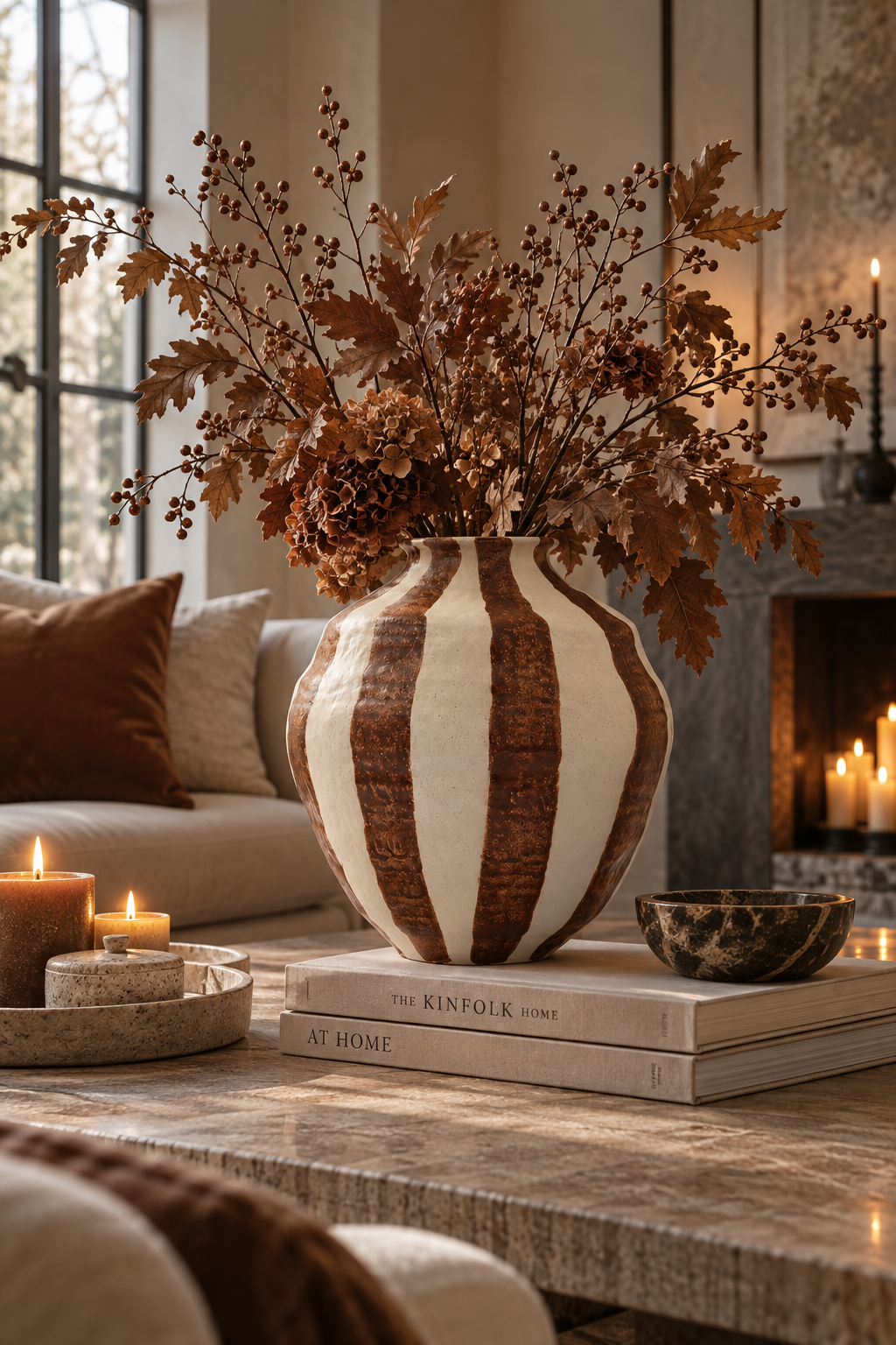 Striped Stoneware Urn Vase – XL