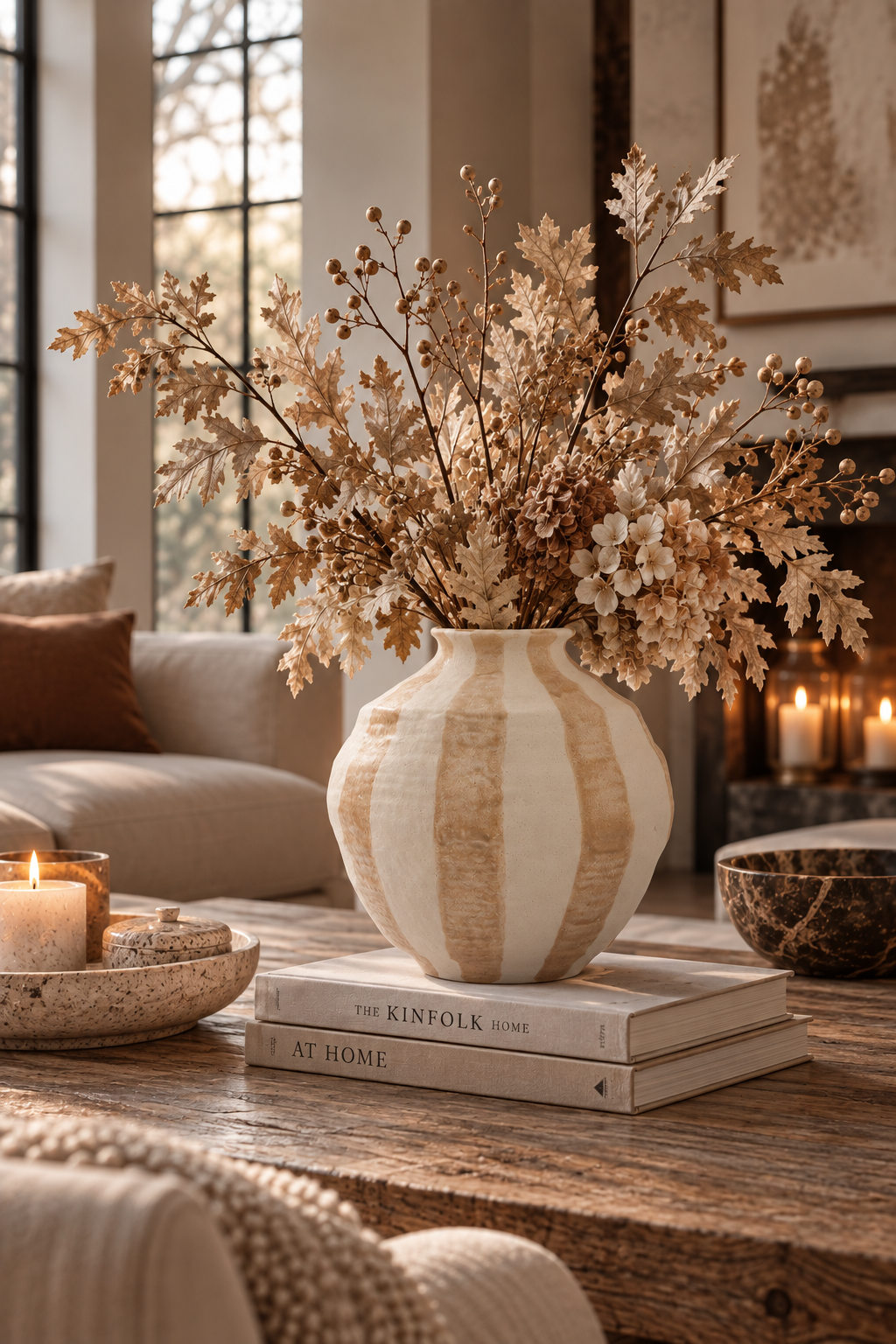 Striped Stoneware Urn Vase – XL - 3