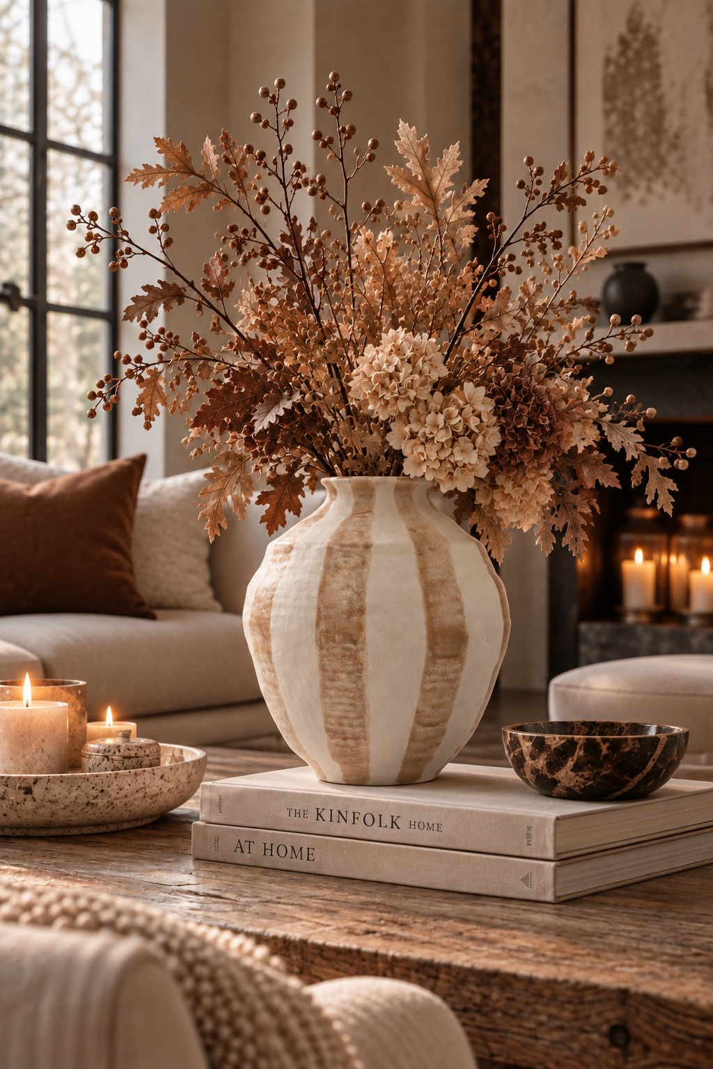 Striped Stoneware Urn Vase – XL