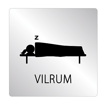 Vilrum – skylt i eloxerad aluminium