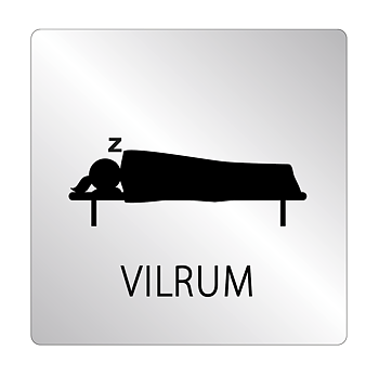 Vilrum – skylt i eloxerad aluminium