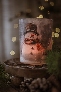 Ljuslykta Vintage Christmas Snowman  - Majas lyktor