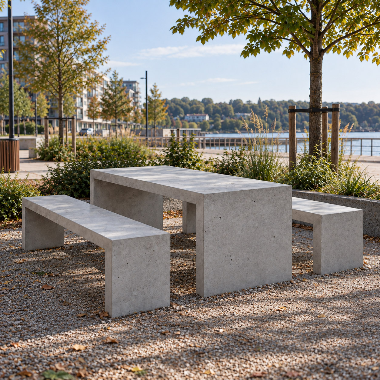 Parkmöbelset - Ett Betongbord Humle, två Betongbänkar Humle - Längd 160 cm